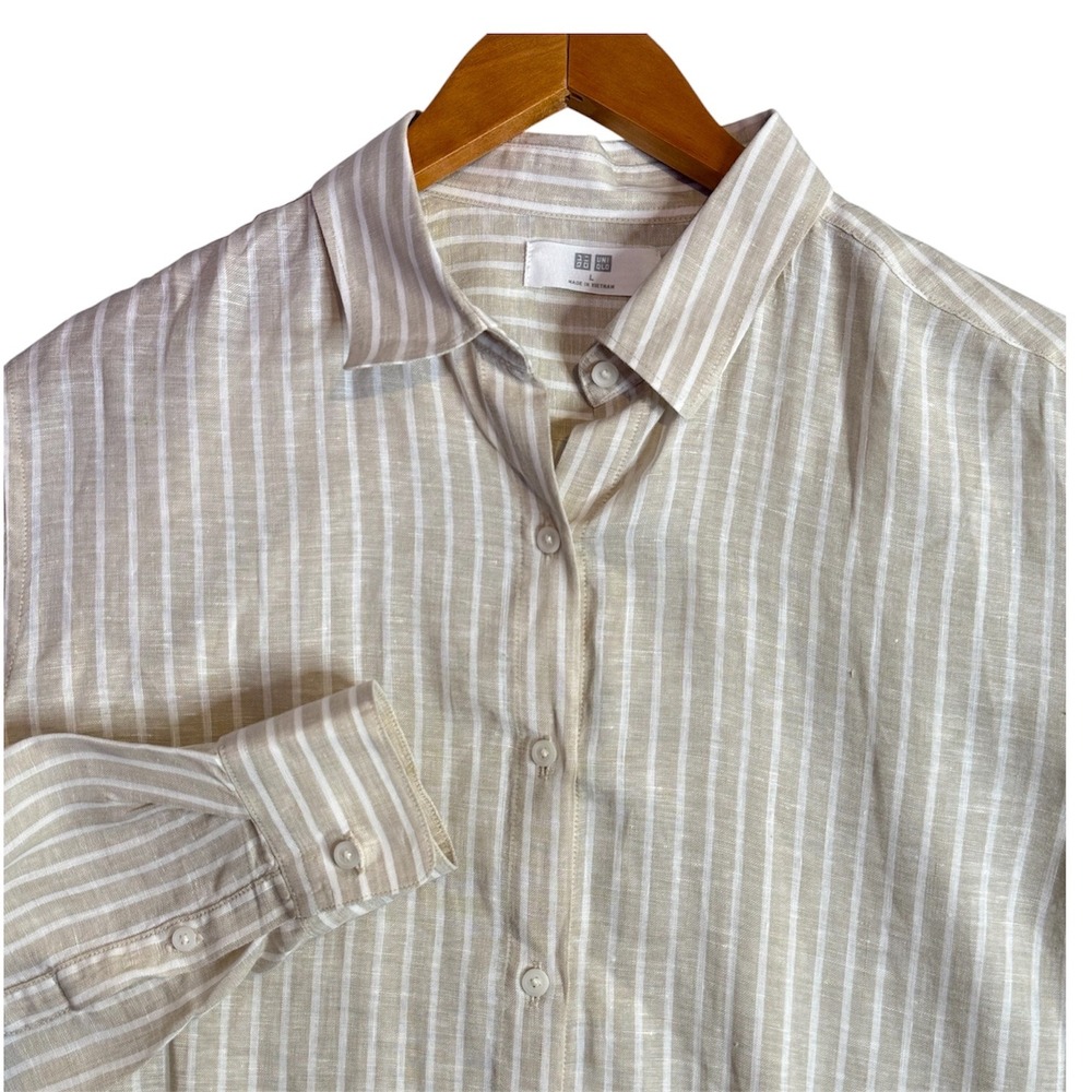 Uniqlo Relaxed Fit Striped Linen Shirt Women's L Long Sleeve Buttoned Minimalist